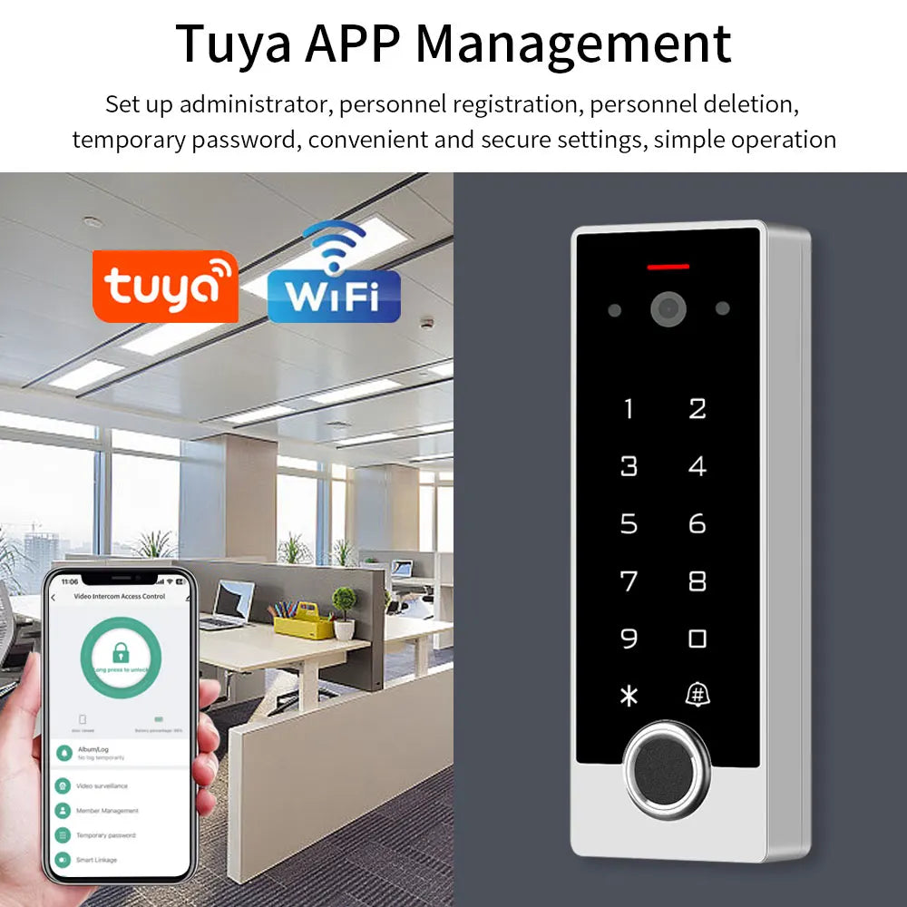 Tuya WiFi Video Intercom Doorbell to Phone Camera Home Security Door Phone Fingerprint Access Control System Pin/APP/Card Unlock