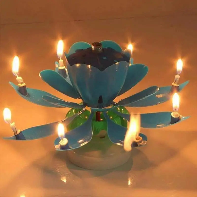 Innovative Party Cake Candles Musical Rotating Lotus Flower Flat Bottom Rotating Electronic Candle Birthday Cake Music Candles