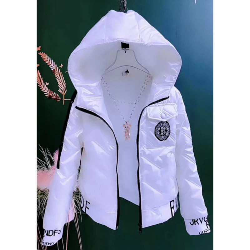 Bright Cotton Clothes Women Short Jacket Spring And Autumn 2024 New Fashion Hooded Coat