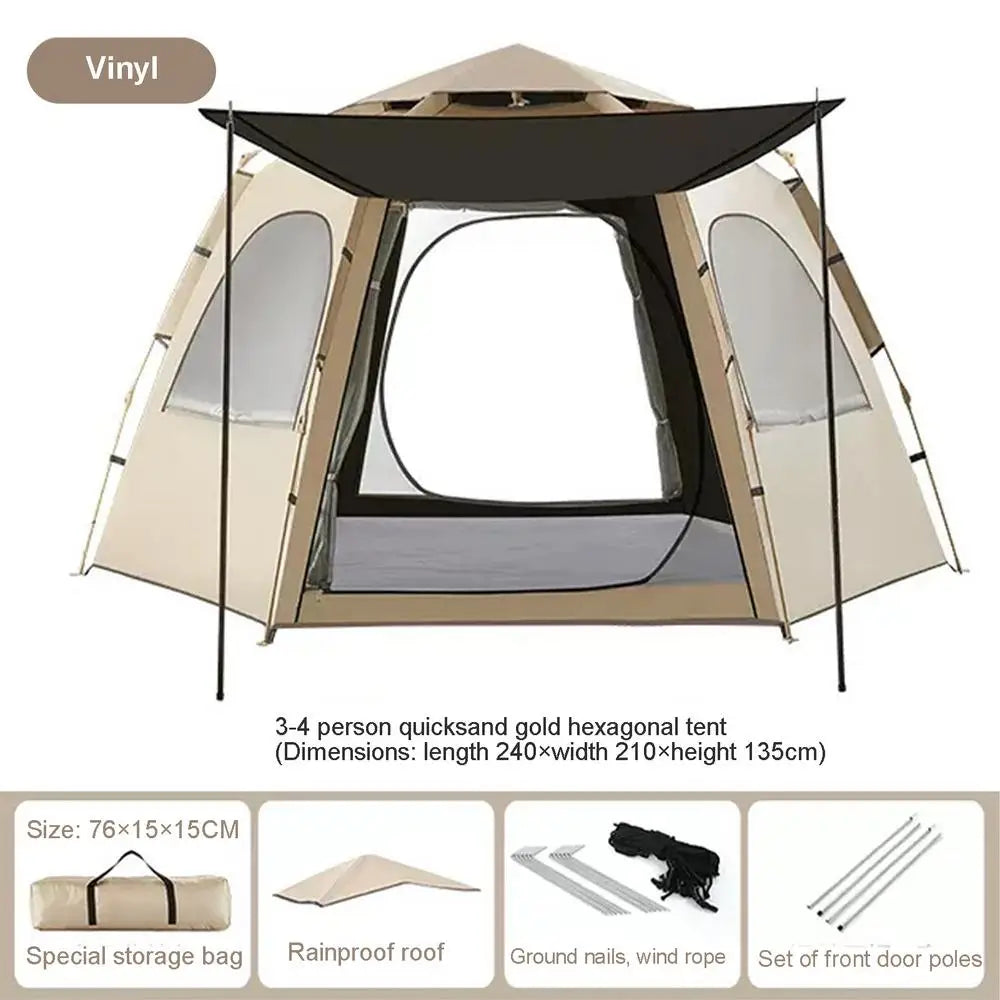 Camping Automatic Tent With Windows Waterproof Pop Up Dome Tent Portable 5-8 Person hexagonal tent with Canopy for camping