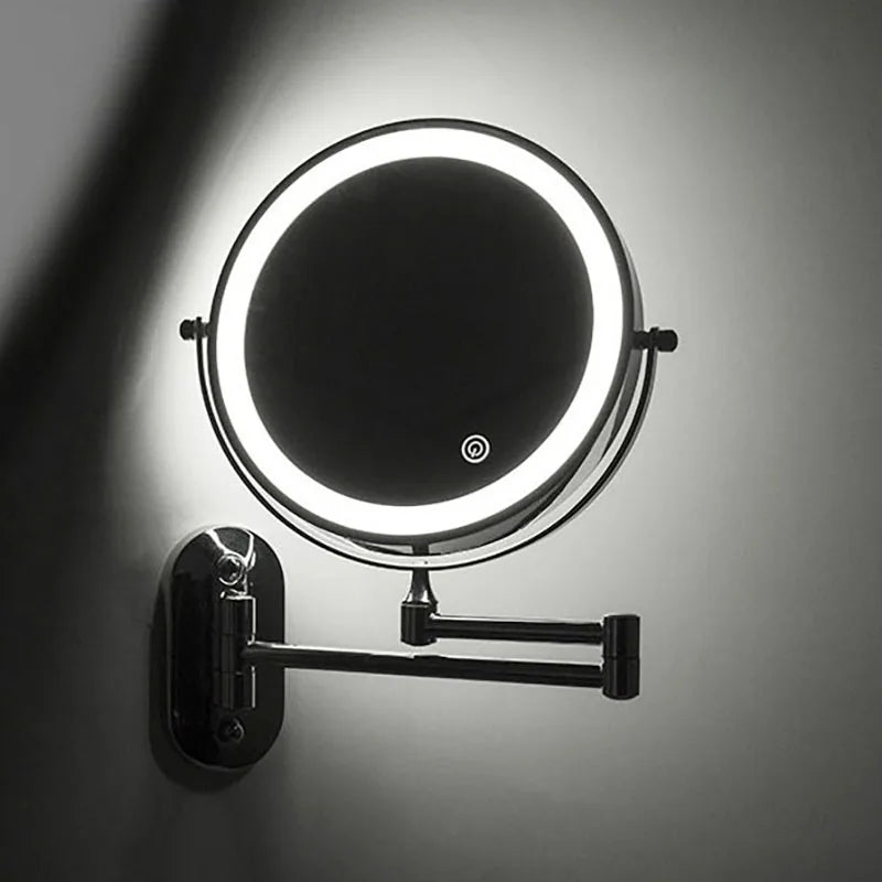 Wall Folding Makeup HD Mirror Double Side Fill Light Magnifying USB Charging Led Tricolor Dimming Bathroom Cosmetic Mirrors