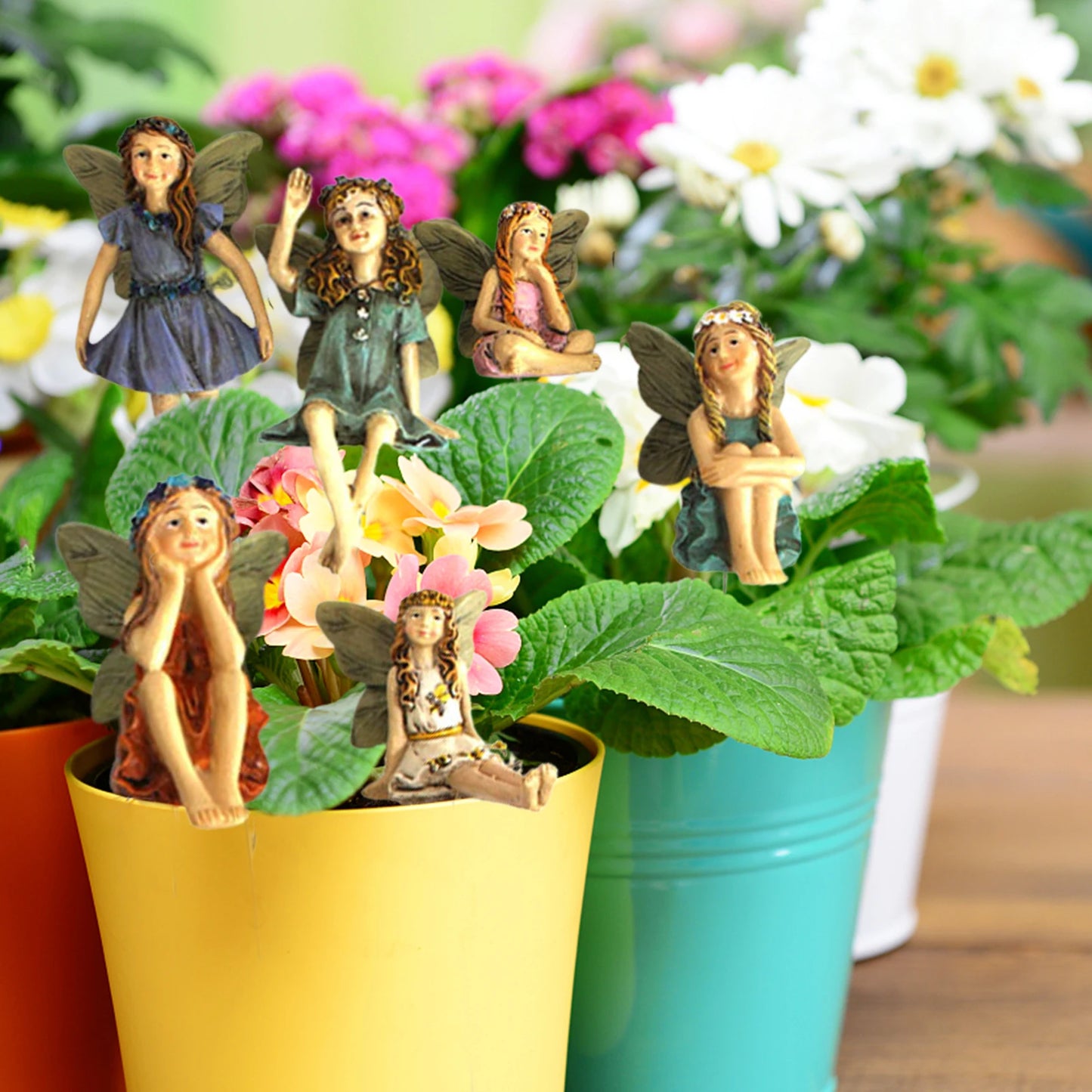 6pcs/set Faries Figurine For Fairy Garden, Planter Pot Hanger Decorations, Fairies Flower Pot Resin Angel Accessories Ornaments