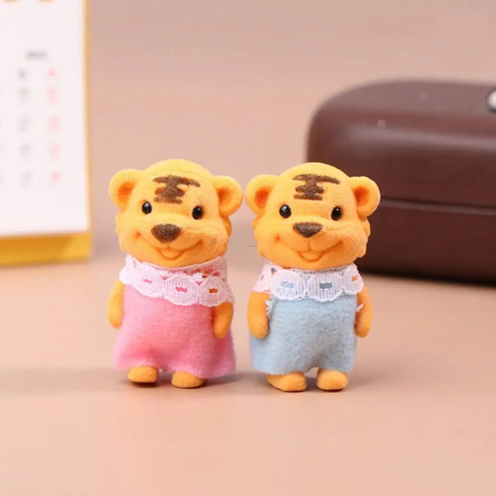 2PCS Kids Toys Rabbit Simulation Forest Animal Doll Tiger Duck Mini Forest Doll Figure Cat Model Mini Flocking Doll Girl