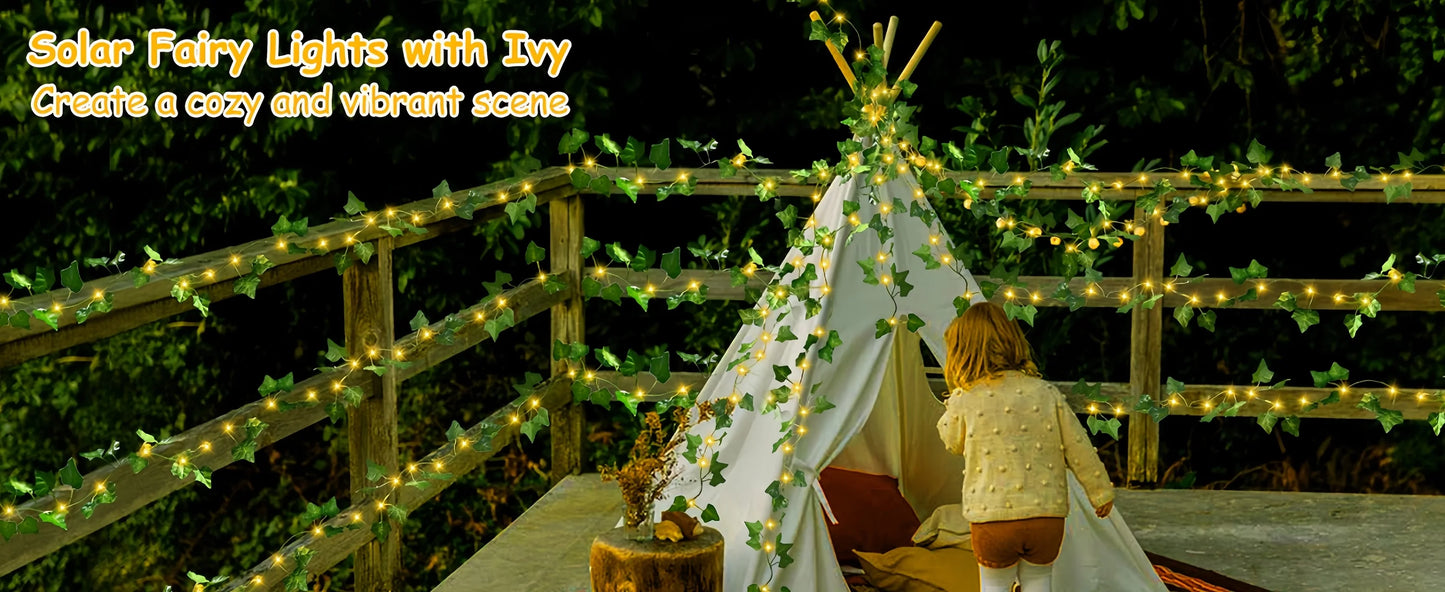 Solar Fairy Lights Outdoor Waterproof Solar Vine String Lights with Artificial Ivy Leaf Garland for Garden Balcony Wedding Decor