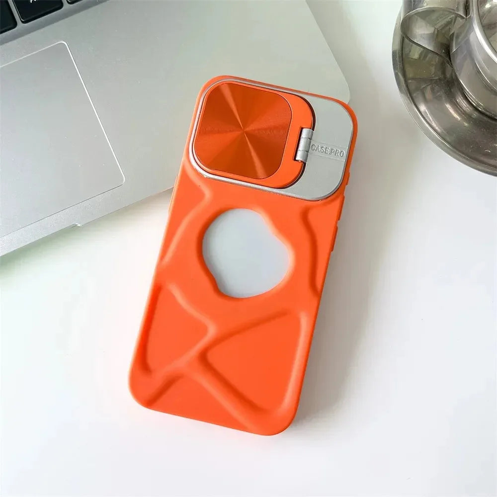 Fashion Logo Hole Magnetic Case for iPhone 11 12 13 14 15 16 Pro Max Plus Lens Protection Flip Bracket Magsafe Silicone Cover