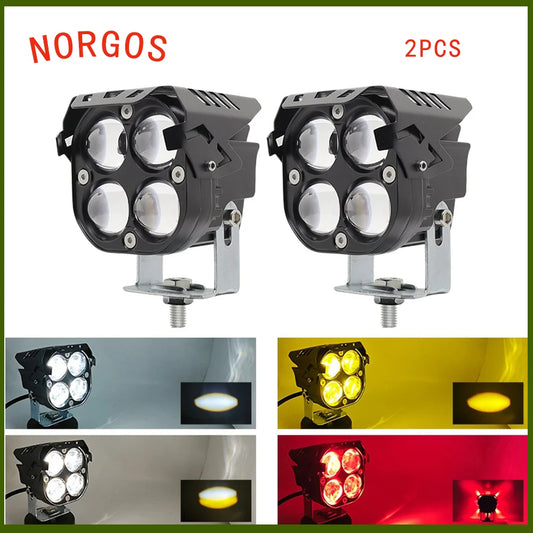 NORGOS 3-inch Car LED Work Light Square Tricolor Ultra Bright 4X4 off-road Vehicle Tractor Truck Pickup Driving Light 12V24V