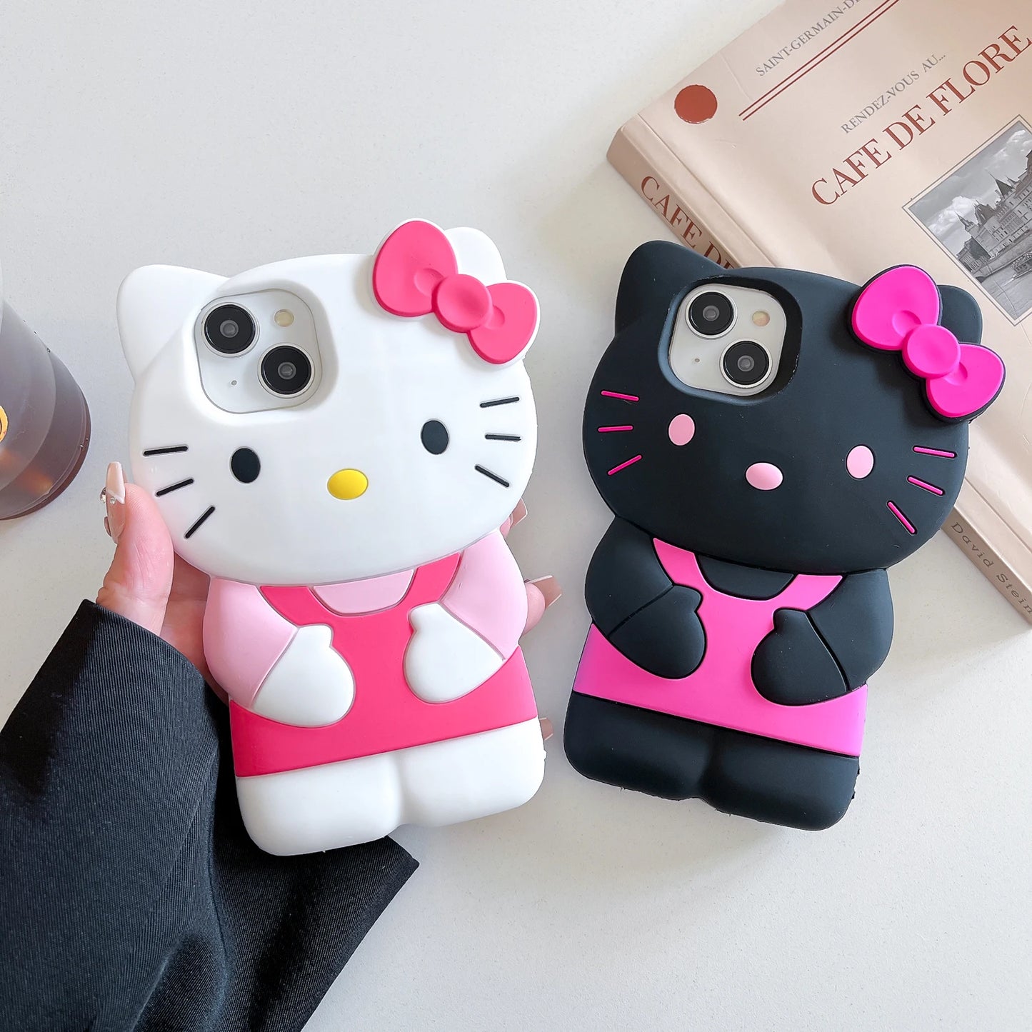 For iPhone 15 14 Plus 13 Pro Max 12 Mini 11 X XS Max XR 7 8 SE Color Bowknot Hello Kitty Cartoon Silicon Back Soft Phone Case