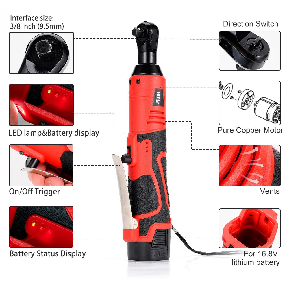 12V/18V Electric Impact Wrench Cordless Rechargeable Screwdriver 3/8 Inch Right Angle Ratchet Wrenches Driver Drill Power Tool