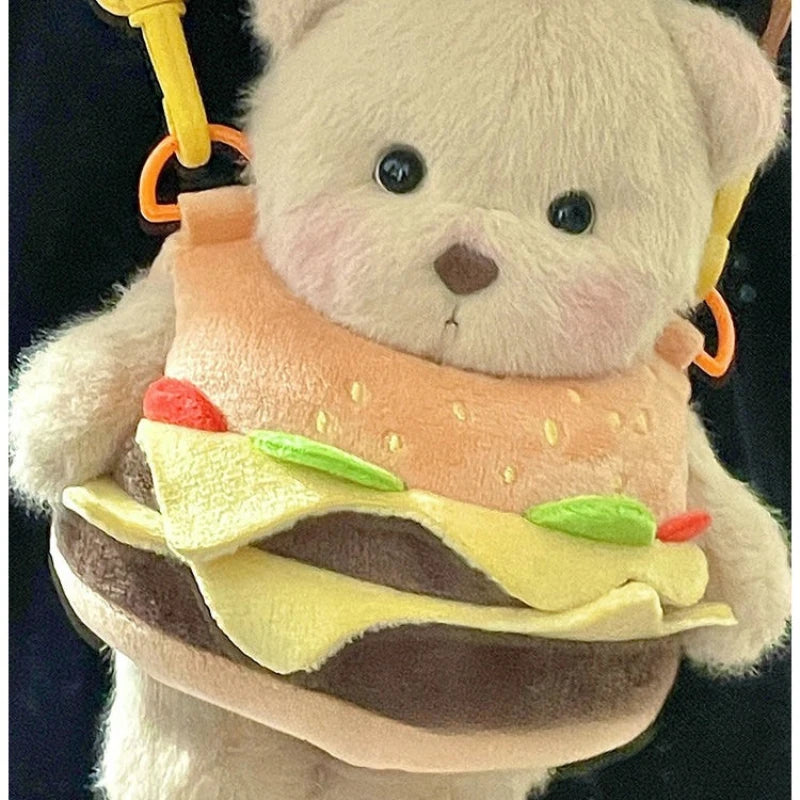 Cute Bear Crossbody Bags for Girls Soft Plush Doll Bear Shoulder Bags Lovely Girls Mini Bags Baby Infant Hamburger Toys Gifts