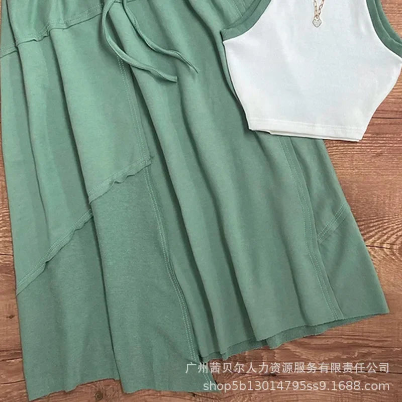 Mandylandy Vest Top Women Summer Dress Sets 2 Piece Sets Outfits Big Hem Skirt Suit Short Tank Tops High Waist Skirts Sets