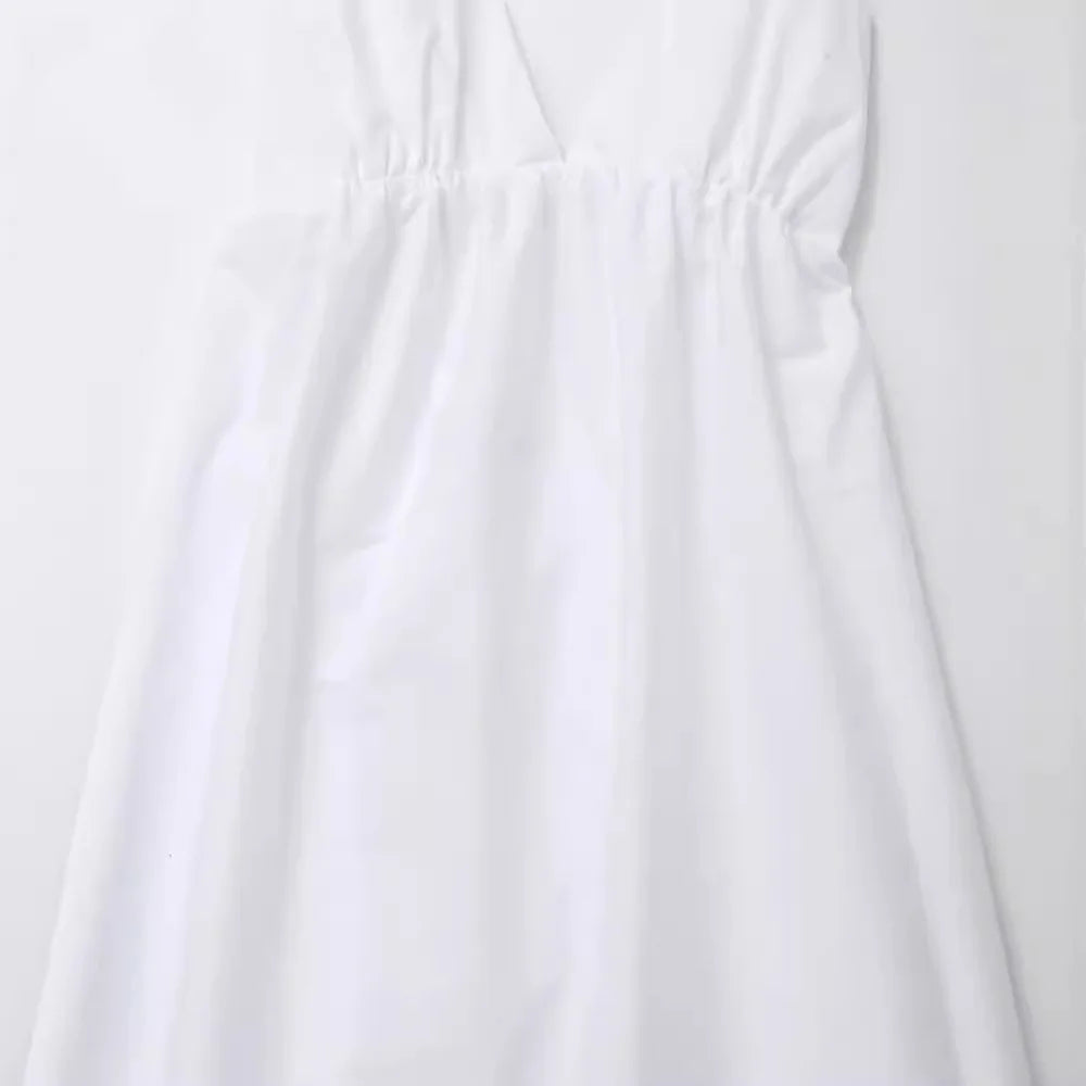 Summer 100% Cotton White Dresses Women Clothing Sleeveless Maxi Long One Piece Dress Spaghetti Strap Backless Beach Sundress New