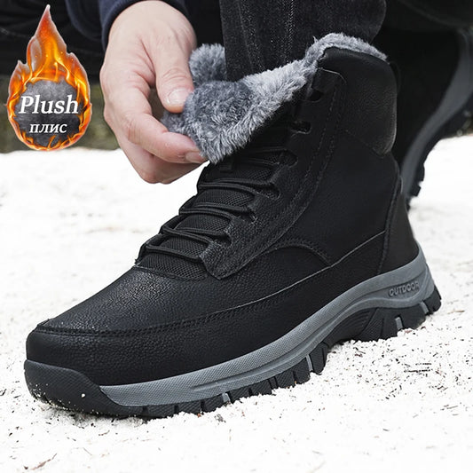 2024 Mens Sneakers Cotton Shoes Winter Plush Trekking Shoe TPR Shoes Non-slip Ankle Boots Waterproof Leather Warm Snow Boots Men