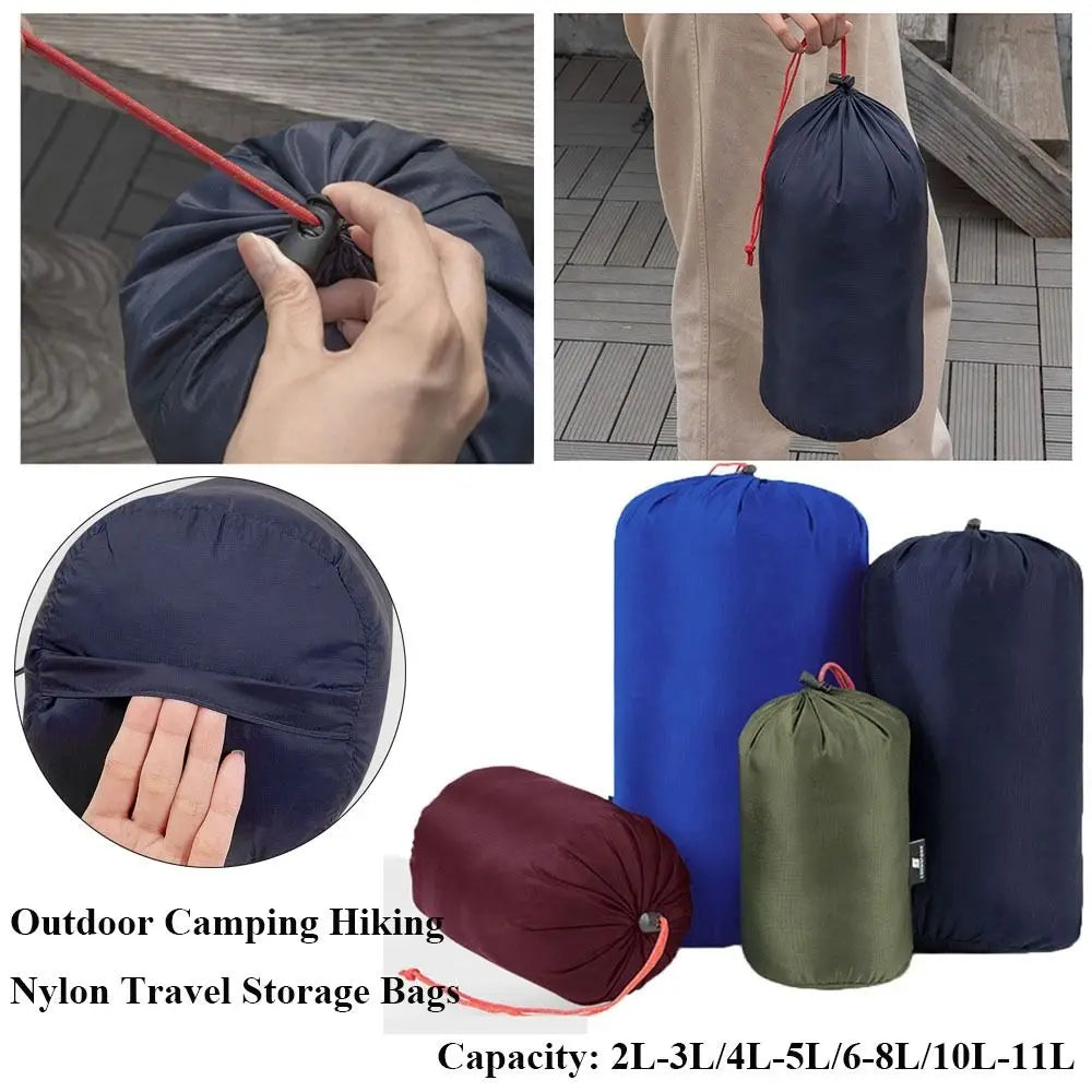 Outdoor Camping Hiking Fitness Nylon Travel Storage Bags Ultralight Waterproof Down Sleeping Bags Drawstring Pouch Travel Kits