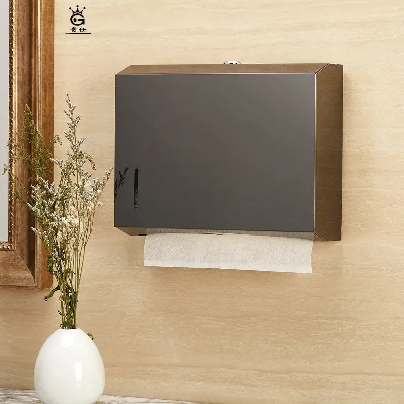 Metal Tissue Holder Gold Paper Towel Dispenser Toilet Paper Holder Box Bathroom Stainless Steel Wall-mounted Without Punching