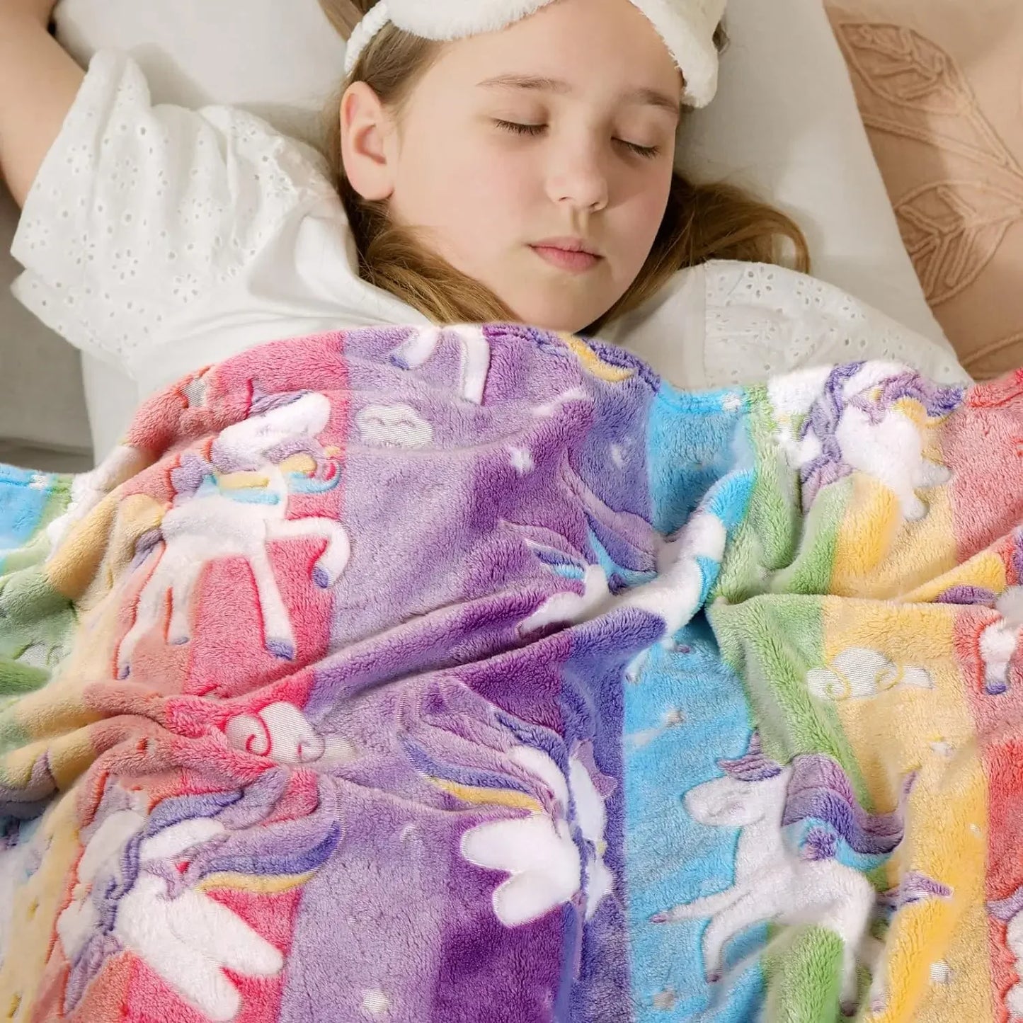 Rainbow Unicorn Blanket Kids Soft Flannel Blanket Cozy Glow-in-the-Dark for Sofa Bed Car Boys and Girls Birthday Gift