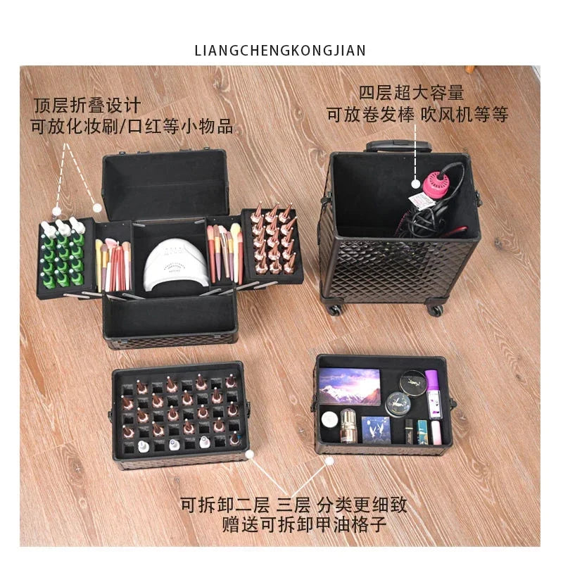 2024 New Large Makeup Box Artist Professional Beauty Cosmetic Cases Make Up Bag Tattoo Nail Multilayer Toolbox Storage Organizer