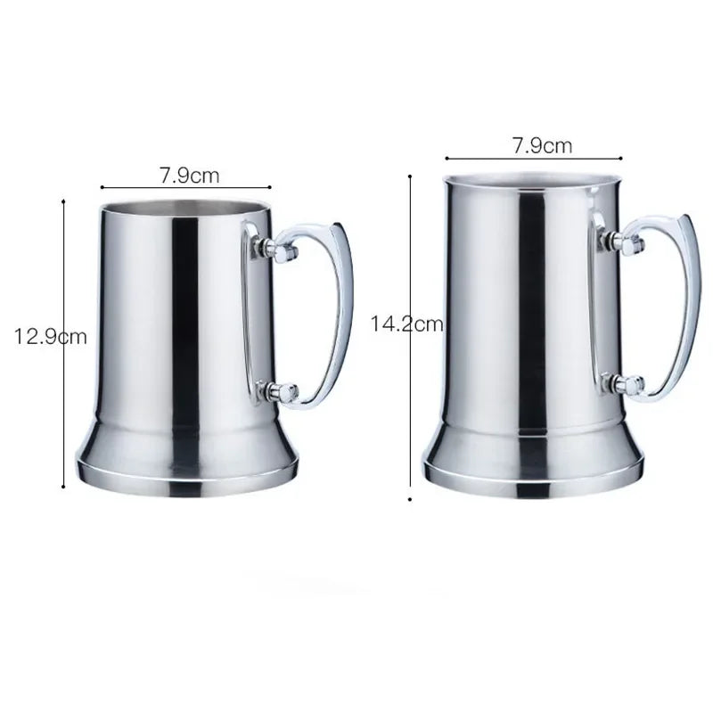 450/550ml Tankard Stein Double Wall Stainless Steel Beer Mug Cocktail Breakfast Milk Mugs with Handgrip Coffee Cup Bar Tool