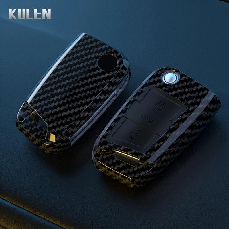 ABS Carbon Fiber Car Key Case Cover For VW Volkswagen Golf 7 MK7 Tiguan MK2 For SEAT Ateca Leon FR 2 Ibiza For Skoda Octavia Fob