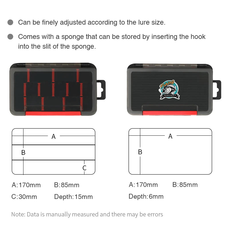 TSURINOYA Double Layer Soft Lure and Hooks Box RX17 Compartment Double Sided Hard Bait Boxes Fishing Tackle Storage Case