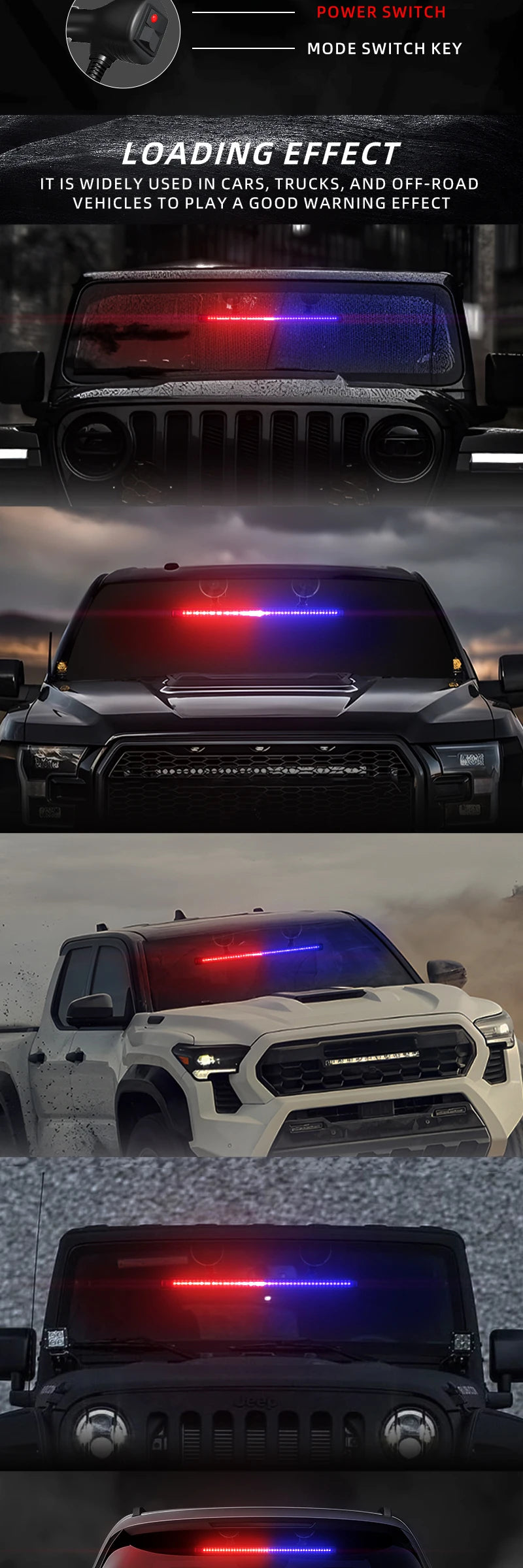 Car LED Police Lights Windshield Strobe Lights for Truck 48LED Emergency Hazard Lamps Signal Warning Light Car Flashing Lighting