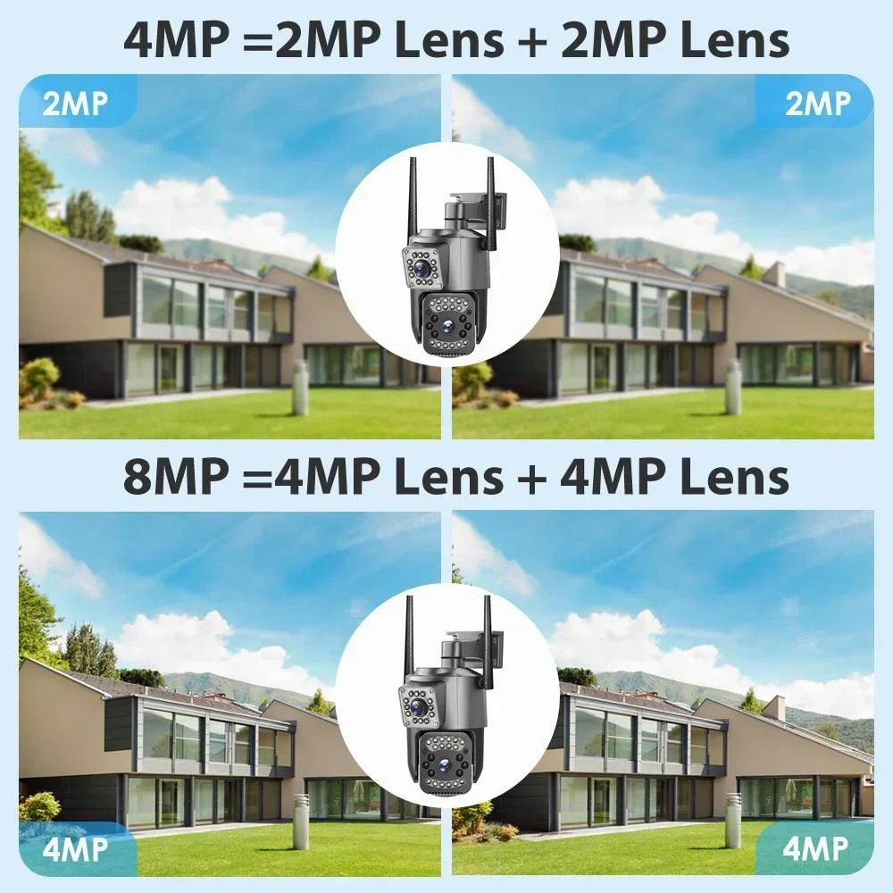 8MP 4K Dual Lens WiFi IP Camera Night Vision Ai Human Detect PTZ Outdoor Video Camara Wireless CCTV Security Protection Camera