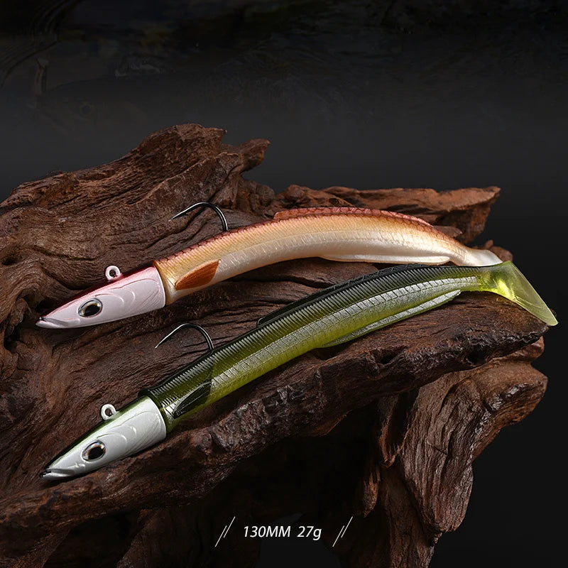 BLUX Happy Sandeel 13cm 27g Soft Live Eel Fishing Lure Paddle Tail Jig Head Hook Vinyls Vibration Artificial Bait Saltwater Gear