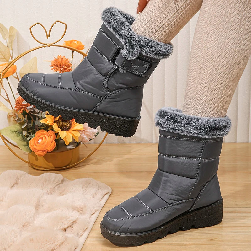 2024 Waterproof Snow Boots for Women Winter Shoes Faux Fur Plush Ankle Boots Woman Plus Size Non-Slip Warm Cotton Botas Mujer