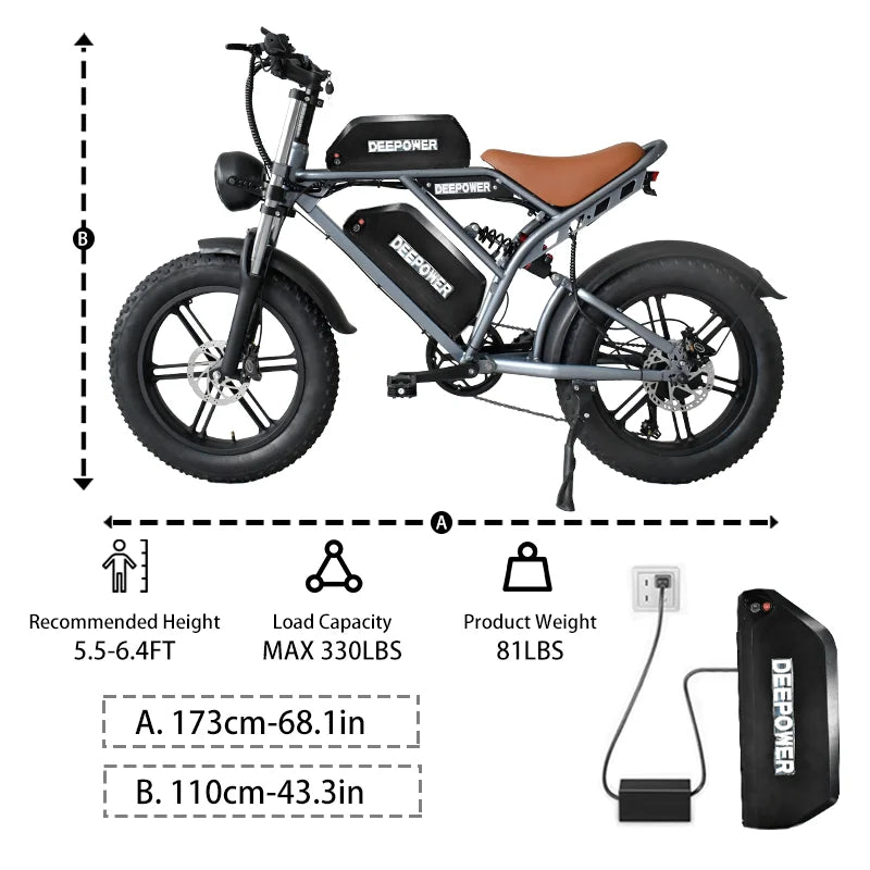 DEEPOWER S7 Electric Bicycle 2000W Motor Adults Electric 48V 55AH 20 Inch Fat Tire Electric Bikes Mountain Oil Brake For E Bikes