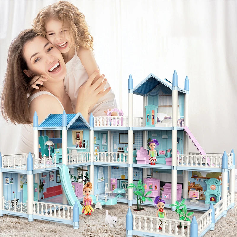 New Diy House Kit Big Dollhouse For Children Bb House Building Doll Furniture Miniature Doll Villas Girls Xmas Gifts Kids Toys