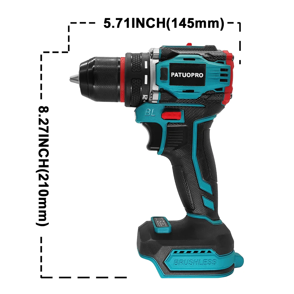 PATUOPRO 21V Wireless Brushless Electric Drill 50-80Nm Torque Power Tools Handheld Drill For Makita 18V Battery(No Battery)