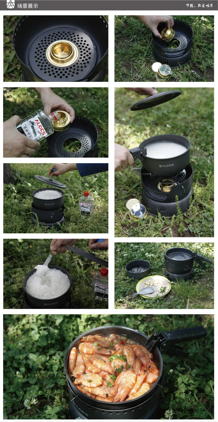 ALOCS CW-C05 Portable Alcohol Stove Gas Stove Outdoor Pot Set Cooking Set Camping Pot Set