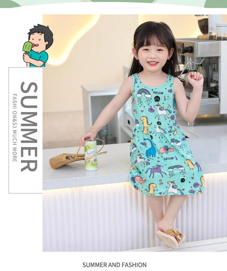 Cute Summer Children Clothing Girl Dresses Kids Dresses Clothes for Girls Party Princess Fashion Outfit Cartoon Beach Dress