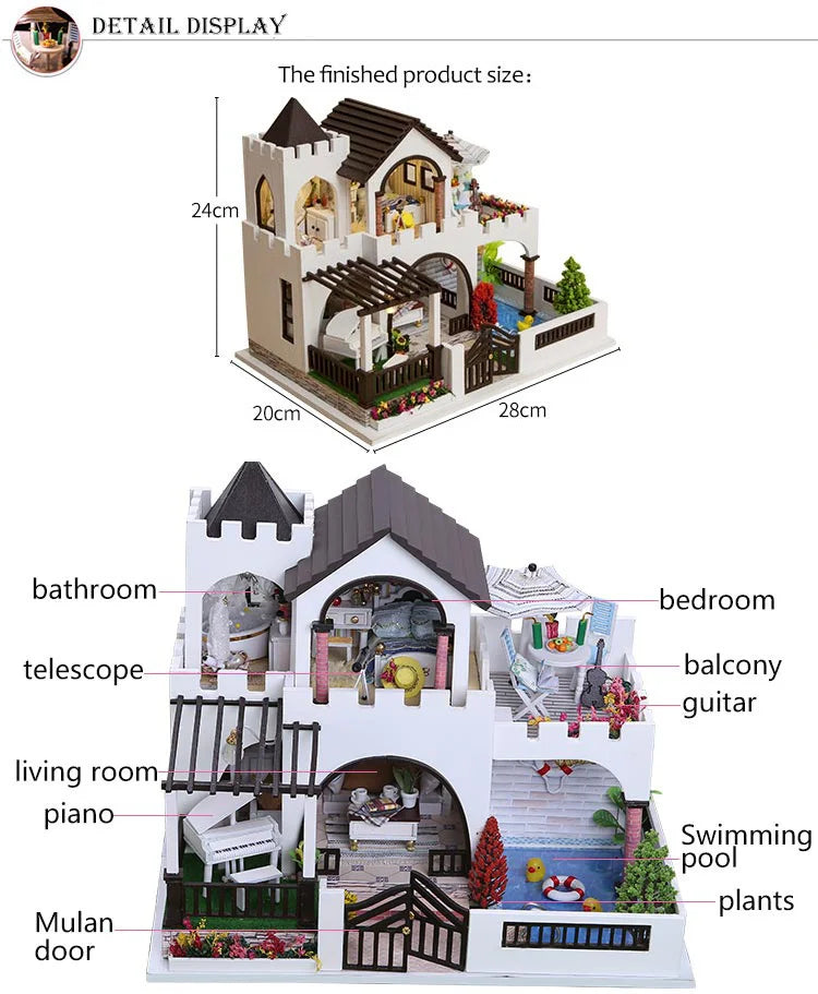 DIY Dollhouse Wooden doll Houses Miniature Doll House Furniture Kit Casa Music Led Toys for Children Birthday Gift