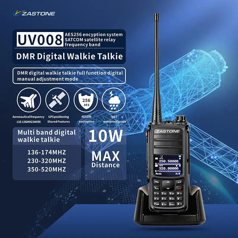 ZASTONE UV008 DMR Walkie Talkie Digita Two Way Radio Dual band 10W Dual time slot Walkie-talkie GPS