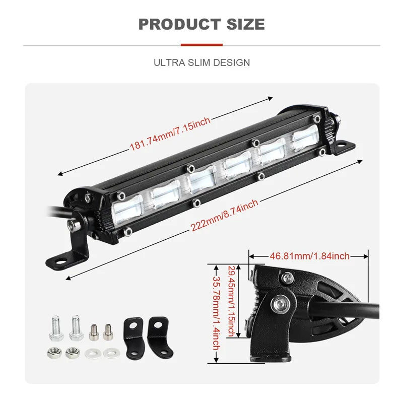 LED Strip Lights for Cars Single Row Lights Large Trucks Off-road Vehicles Spotlights on The Front Bumper of The Roof