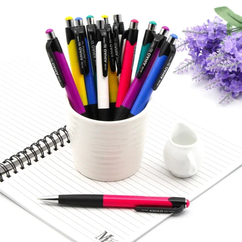 12Pcs Retractable Ball Point Pen 0.7mm Colorful Bullet Roller Pen Students Stationary Material Escolar Penholder Random Color