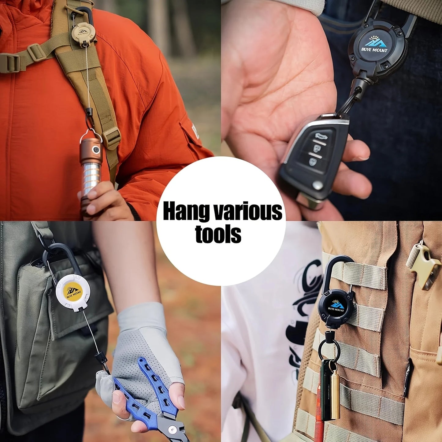 Tactical Retractable Keychain with Steel Wire Rope, Durable ABS, High Bounce for Camping and Outdoor Adventures, Multi, 4Pcs