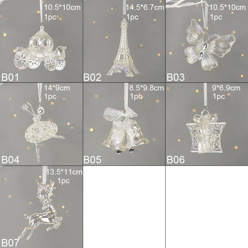 Christmas Tree Acrylic Crystal Pendant Clear Snowflake Bell Elk Xmas Tree Hanging Ornament Chrismas Home Dec 2025 New Year Gifts