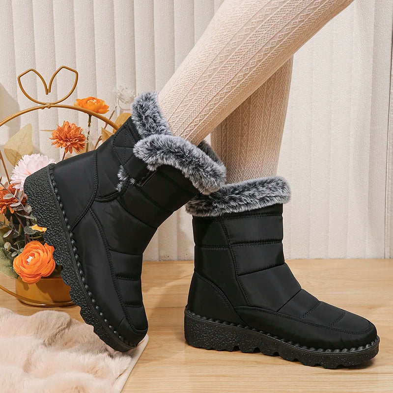 2024 Waterproof Snow Boots for Women Winter Shoes Faux Fur Plush Ankle Boots Woman Plus Size Non-Slip Warm Cotton Botas Mujer