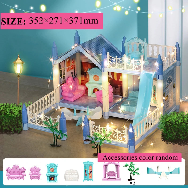 Doll Houses 3D Assembled DIY Miniatures Dollhouse Accessories Villa Princess Castle with LED Light Girl Birthday Gift Toy House