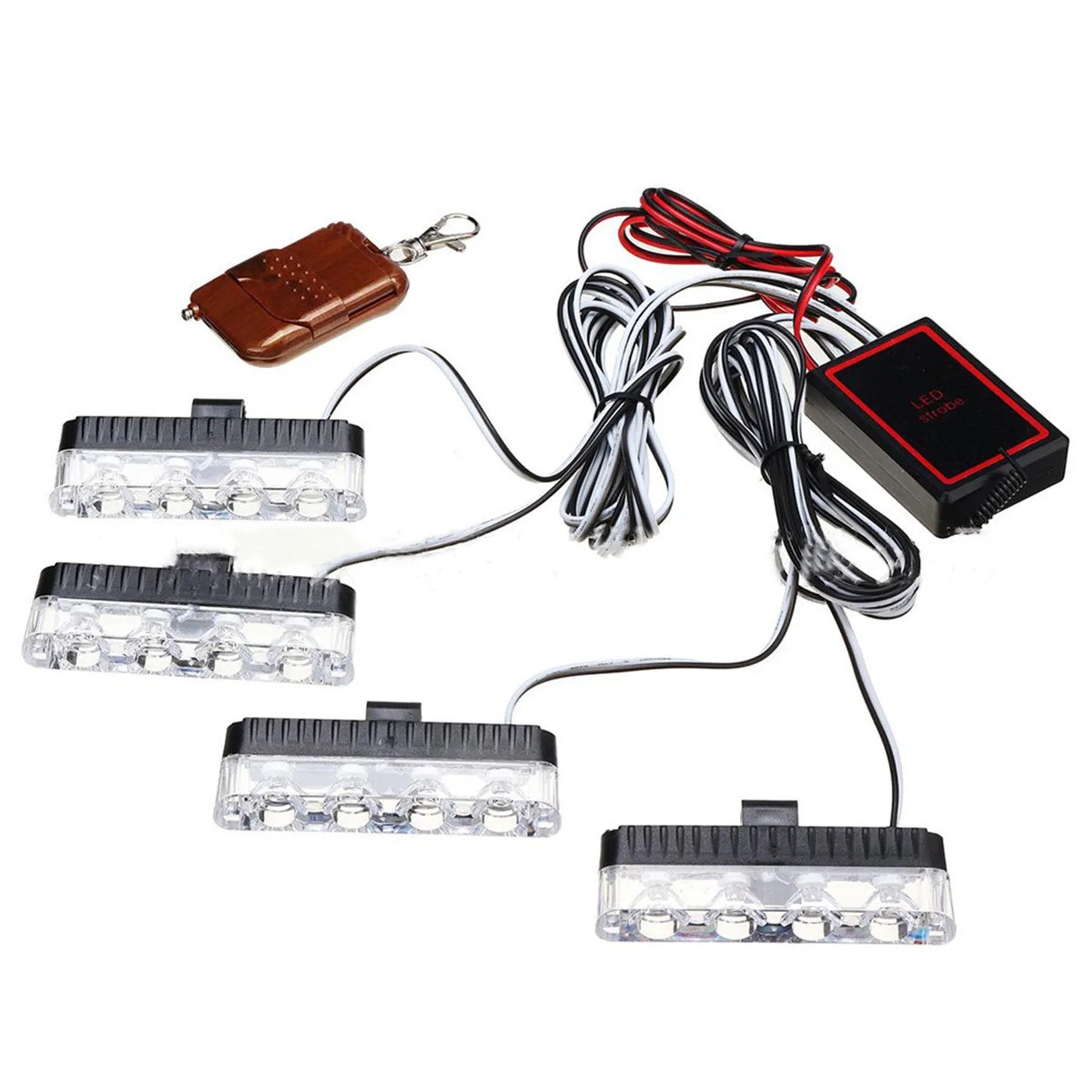 12V Red Blue Emergency Strobe Lights 4 LED Police Lamp With Wireless Remote Control Flash Grille Light for Cars Truck Van SUV