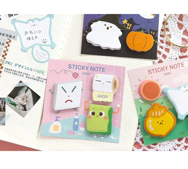 30 Pcs Kawaii Hallowmas Sticky Notes Cute Stationary Cartoon Series Self-Stick Note Pads Fun Office Supplies Sticky Note Set