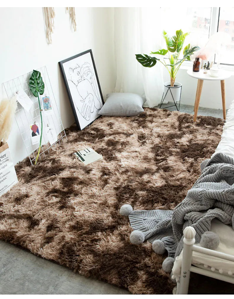 Soft Area Rugs For Bedroom Fluffy, Non-slip Tie-Dyed Fuzzy Shag Plush Soft Shaggy Bedside Rug, Tie-Dyed Living Room Carpet