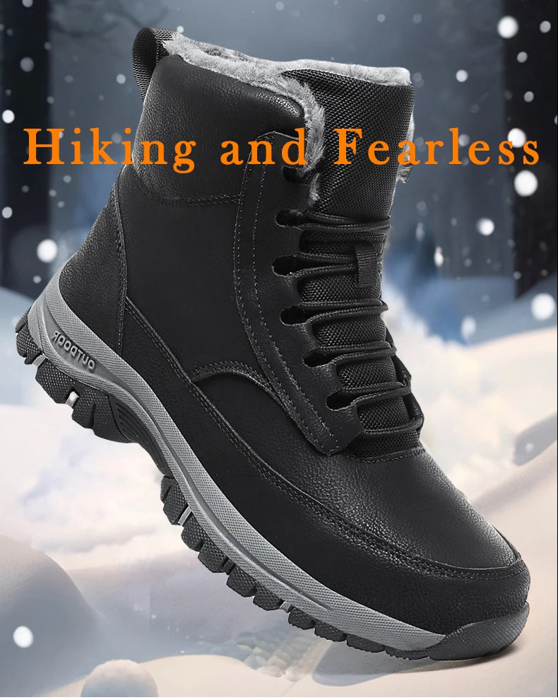 2024 Mens Sneakers Cotton Shoes Winter Plush Trekking Shoe TPR Shoes Non-slip Ankle Boots Waterproof Leather Warm Snow Boots Men