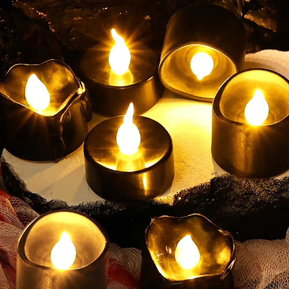 12/1PCS LED Electronic Candles Black Flameless Battery Operated Candle Lamps Halloween Xmas Wedding Party Decoration Lighting