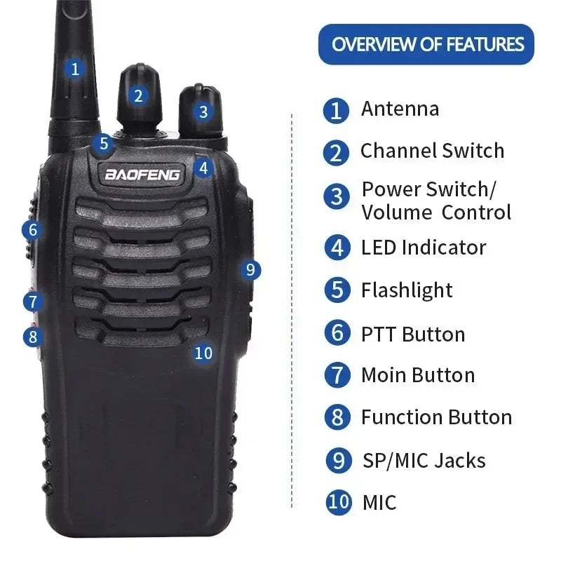 Baofeng Official Store 2Pcs BF 888S Walkie Talkie UHF 400 470MHz Long Range Two Way Ham Radios Transceiver for Hunting Hotel