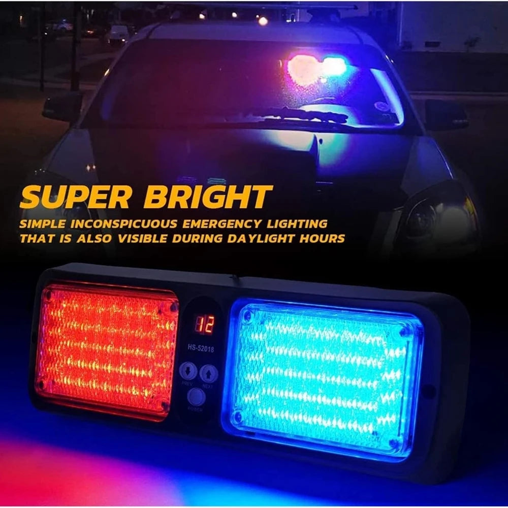 Red Blue LED Car Visor Strobe Flashing Light Interior Windshield Sunshield Emergency Warning Lights for Police Firefighter 12V