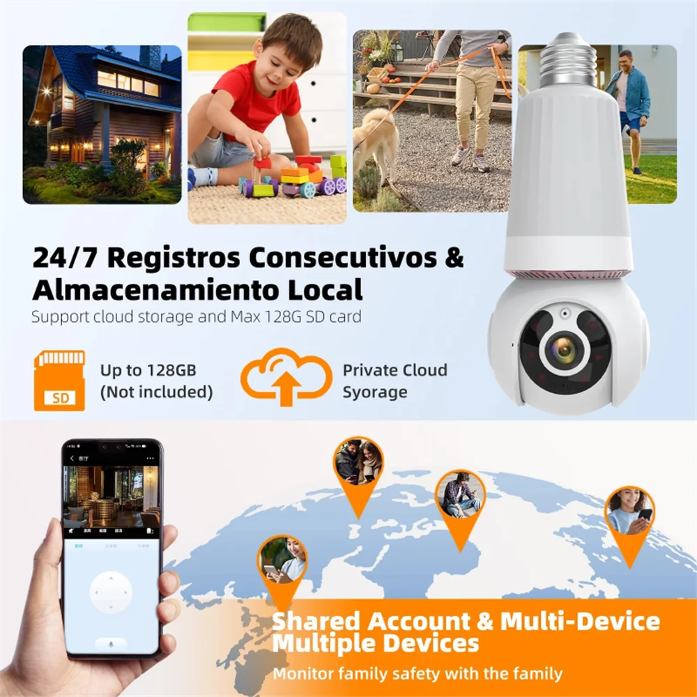 8MP Wifi E27 Bulb Surveillance Camera Wireless Color Night Vision Automatic Human Tracking Security Baby Monitor CCTV IP Camera