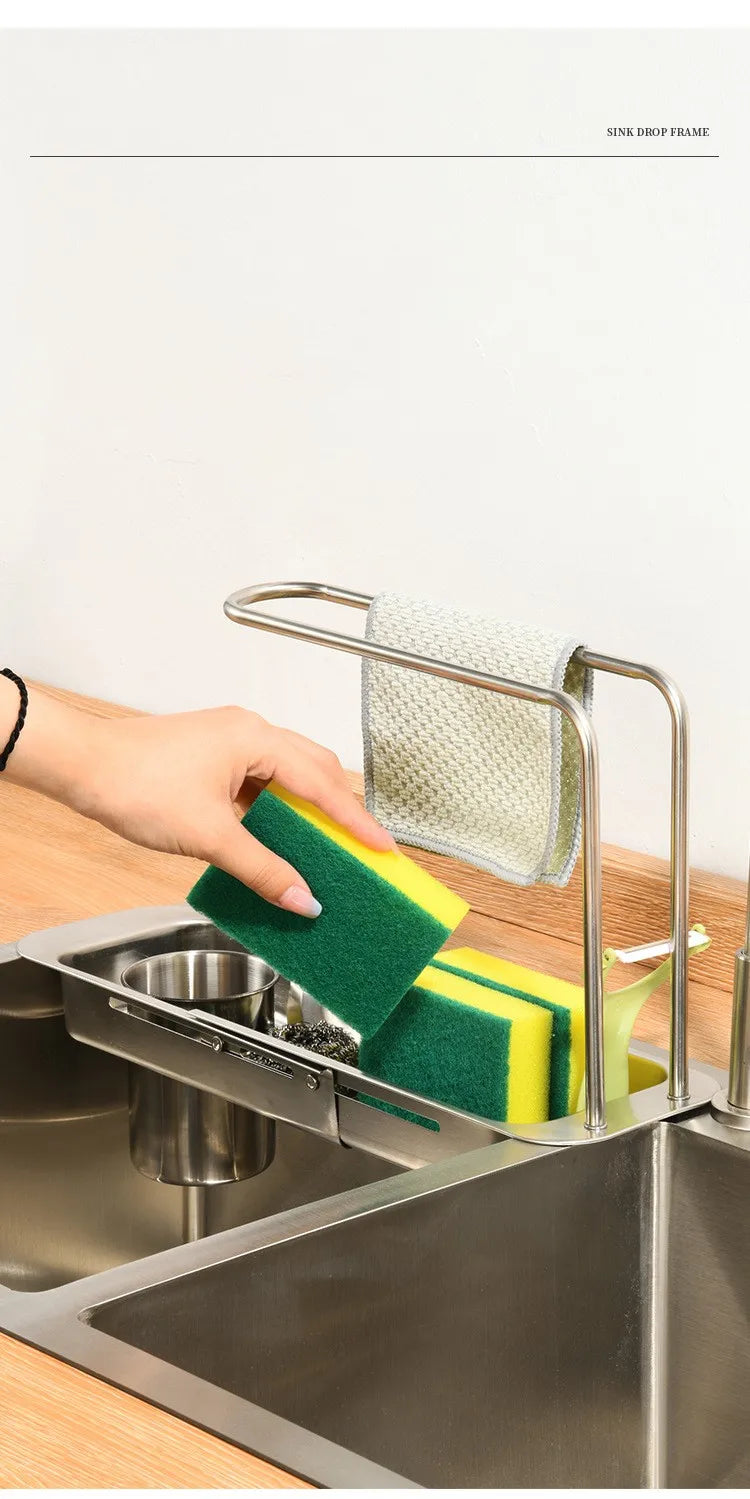 0136Telescopic  sink shelf kitchen Telescopic  sink holder  sink sponge basket rack holder Telescopic  sink  holder