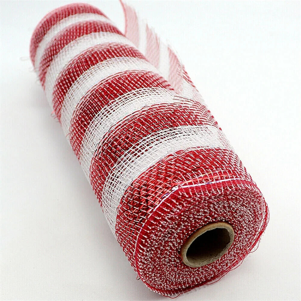 26x10yard Diy Red White Candy Cane Handmade Christmas Wreath Tree Stripes Decoration Mesh Meterial Making Xmas Tree Ornament Dec